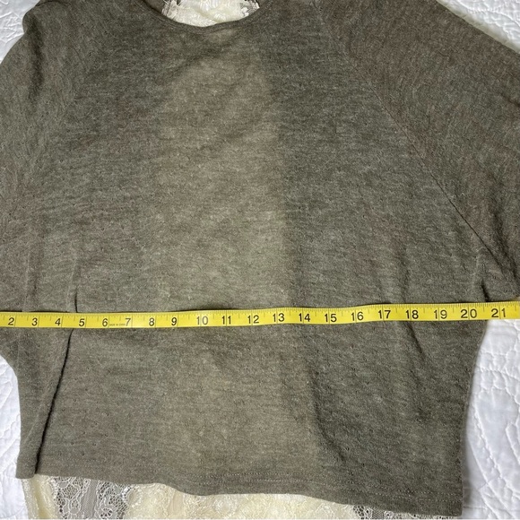 A'REVE Anthropologie Kimono Sleeve Lace Bottom Tie Back Brown Knit Top Size L - Picture 9 of 12